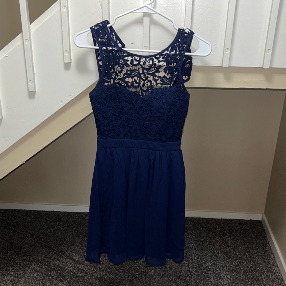 Lulu's Navy Blue Lace Backless Dress